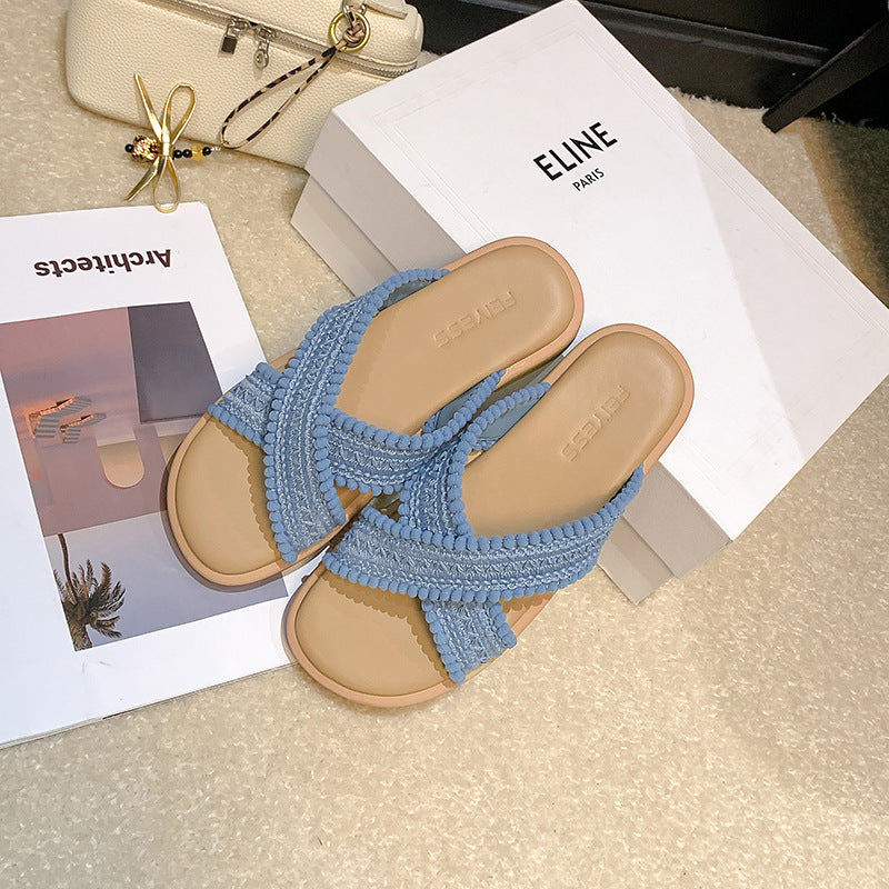 Damen modische Sandalen mit dekorativem Geflecht und komfortablem Fußbett R&B