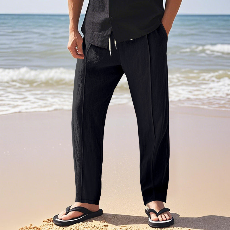 Herren nan relaxed-fit Sommer-Leinenhose mit Bügelfalte elastischem Tunnelzug und Seitentaschen R&B