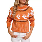 Damen Pullover mit gruseligem Geistermuster und lässigem Schnitt R&B