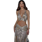 Damen Zweiteiliges glitzerndes Maxikleid mit raffinierten Schnürdetails R&B