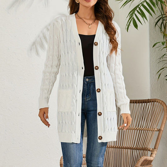 Damen Strickjacke mit dekorativem Zopfmuster und praktischen Taschen R&B