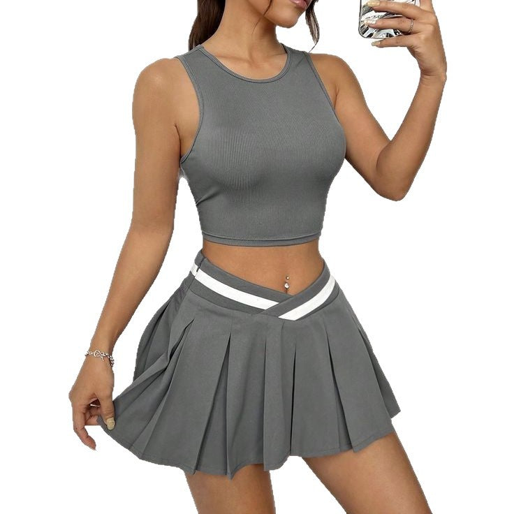Damen Sportliches Crop-Top und Minirock Set R&B