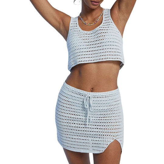 Damen gehäkeltes Strand-Set mit Crop-Top und Minirock R&B