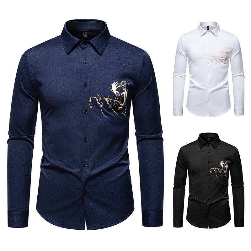 Herren Langarmhemden mit einzigartigem Stickdesign R&B