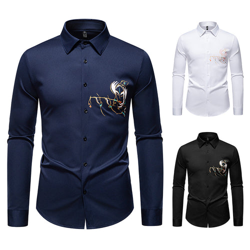 Herren Langarmhemden mit einzigartigem Stickdesign R&B