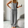 Damen lässiges Leinen-Set mit trägerloser Bluse und weiten Hosen R&B