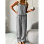 Damen lässiges Leinen-Set mit trägerloser Bluse und weiten Hosen R&B