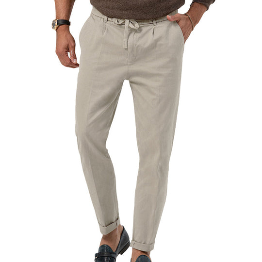 Herren nan leichte Leinenhose mit Kordelzug und schmaler Passform R&B