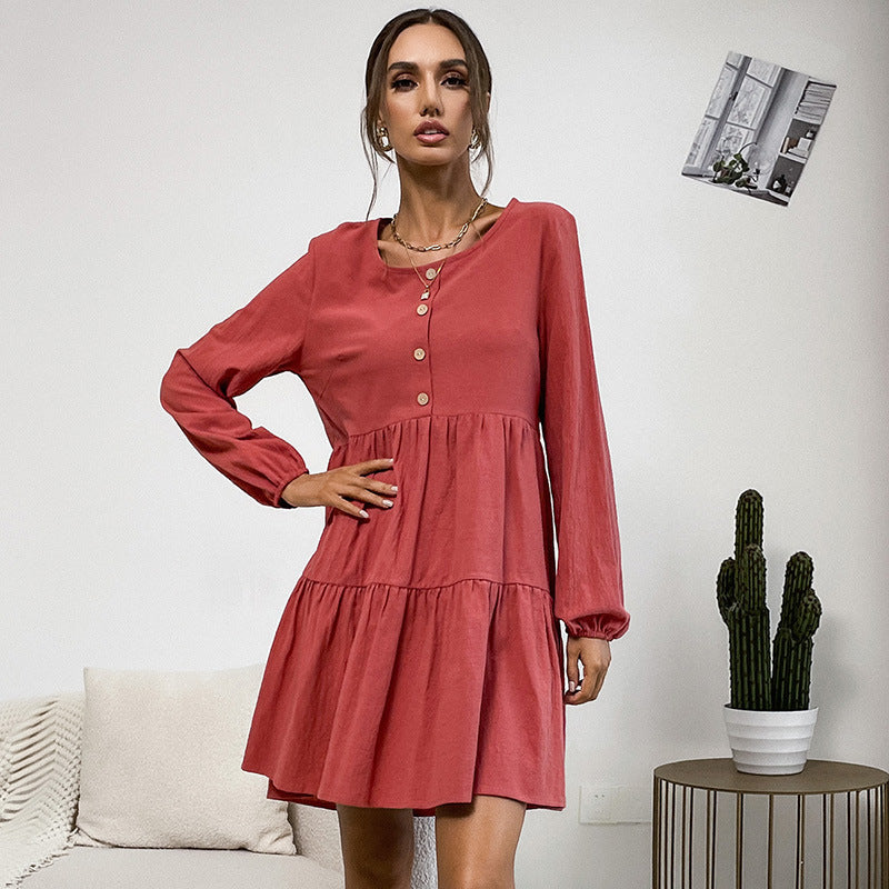 Damen Freizeitkleid mit Knopfdetails und voluminösem Rock R&B