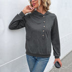 Damen lässiger Kapuzenpullover mit Knopfleiste und Raglanärmeln R&B