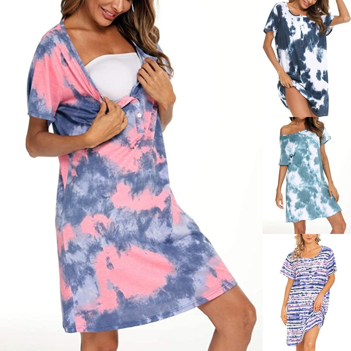 Damen Freizeit Tie-Dye Hemdkleid R&B
