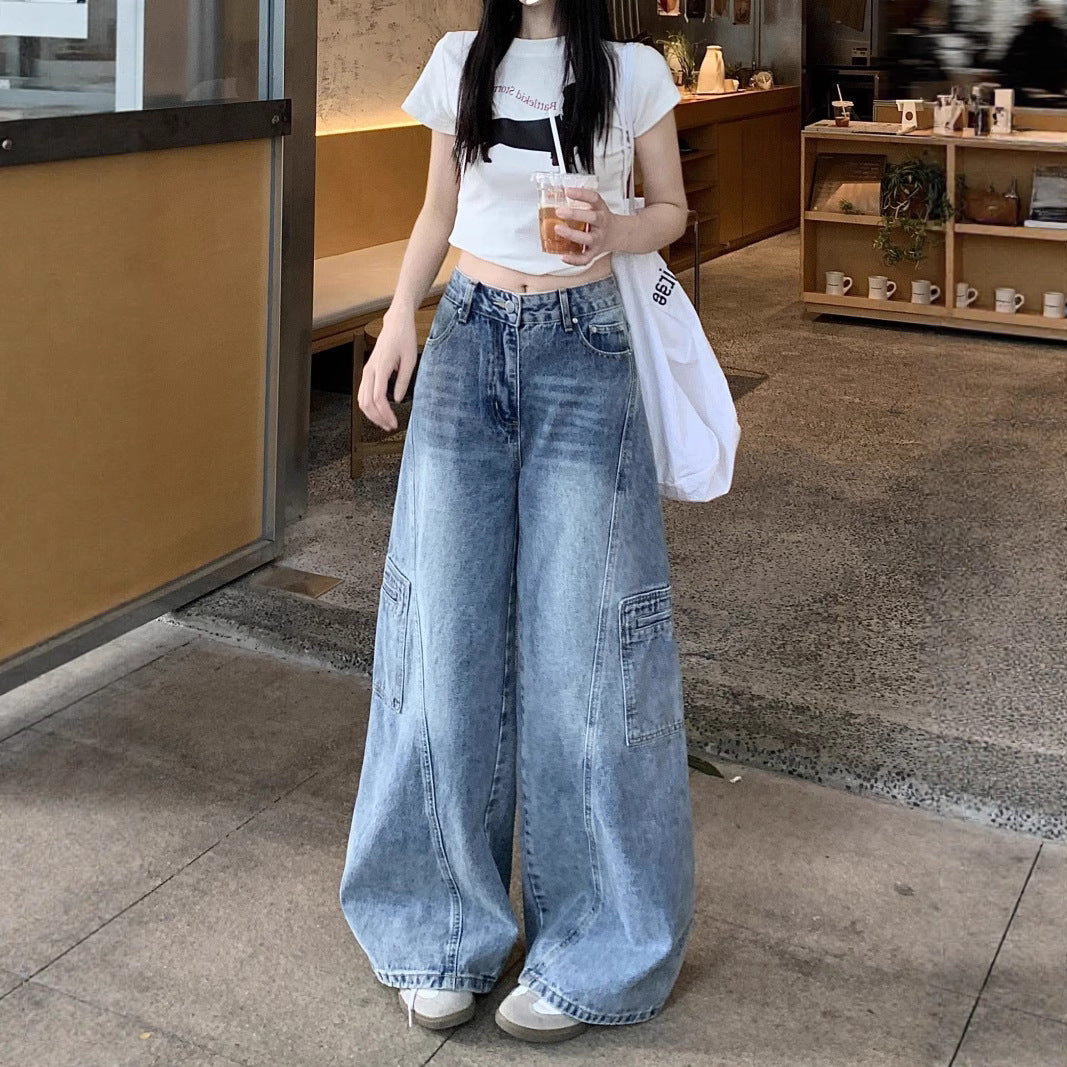 Damen Weite Cargo-Jeans im urbanen Stil R&B