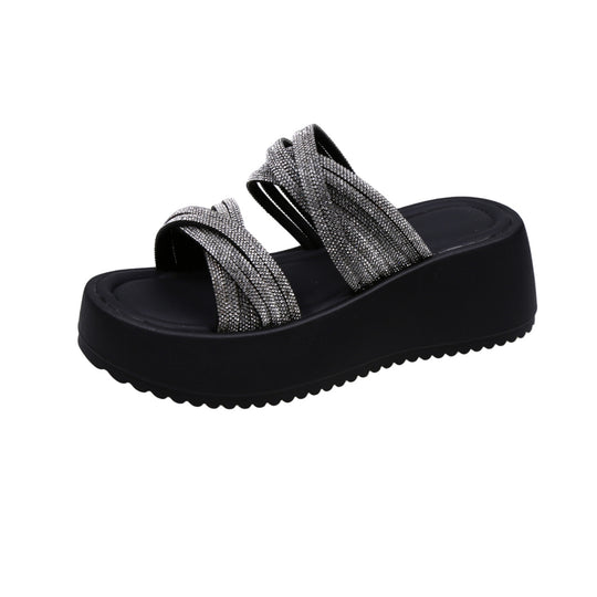 Damen Glamouröse Plateau-Sandalen mit funkelnden Riemen R&B