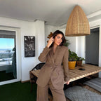 Damen taillierter Blazer mit Gürtel und eleganter Struktur R&B