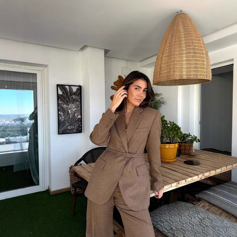 Damen taillierter Blazer mit Gürtel und eleganter Struktur R&B