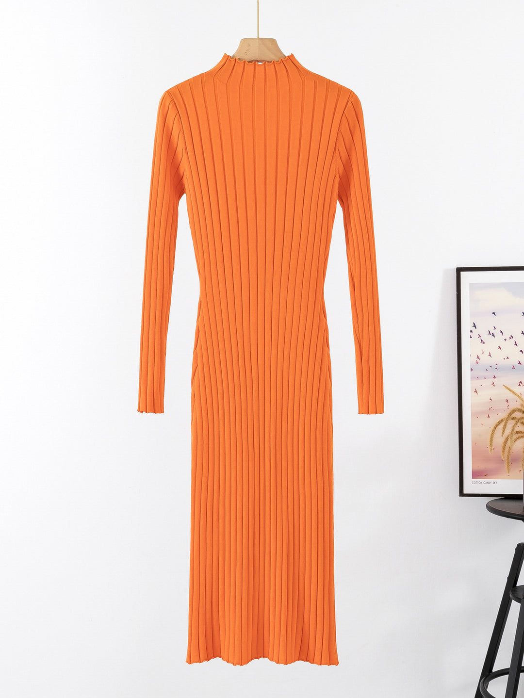 Damen Langarm-Rippstrickkleid mit hochgeschlossenem Kragen und figurbetontem Schnitt R&B