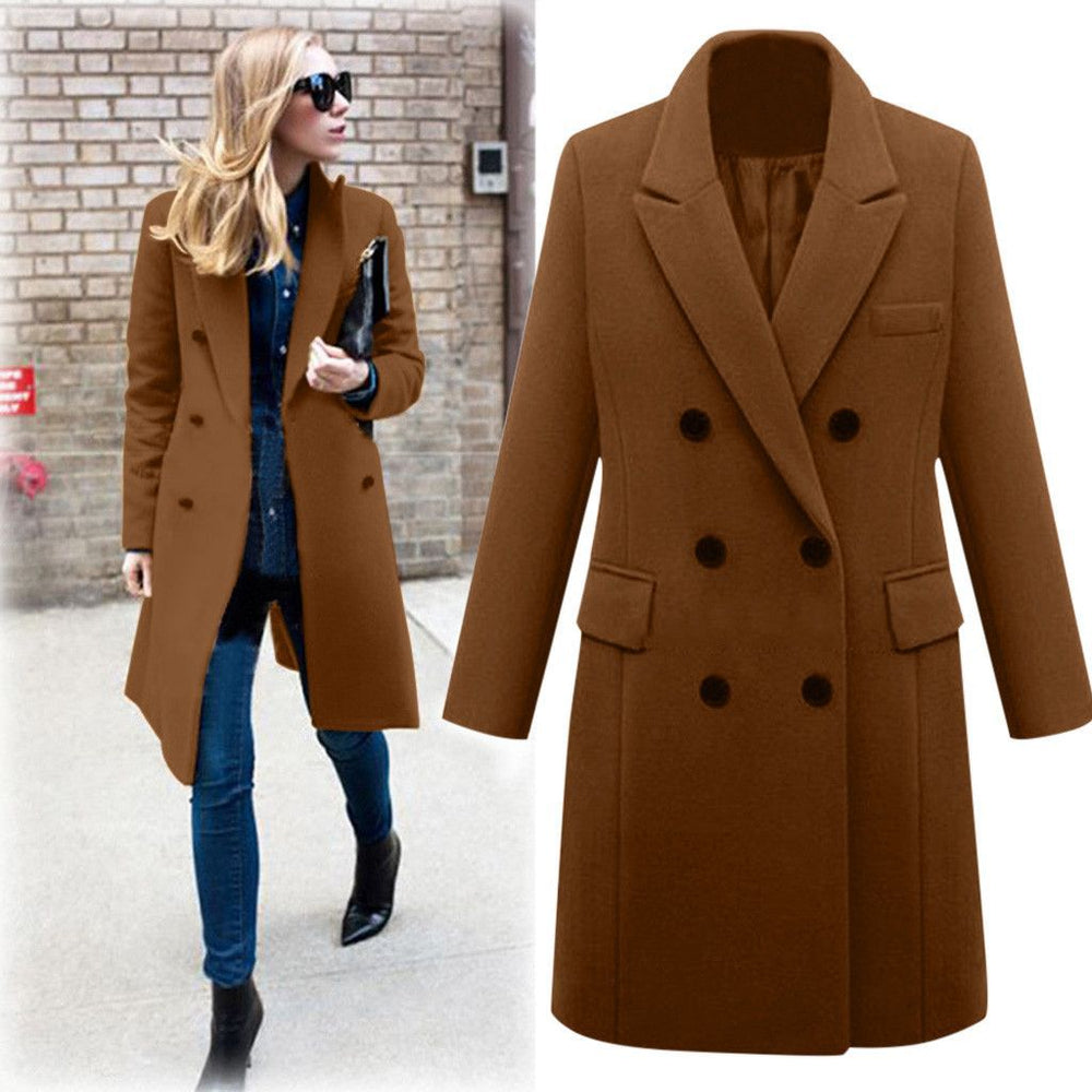 Damen eleganter doppelt-geknöpfter Wollmantel mit Taschen R&B