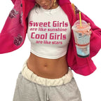 Damen Crop-Top mit motivierendem Schriftzug und figurbetontem Schnitt R&B