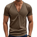 Herren Kurzarm Henley-T-Shirt mit modischem V-Ausschnitt und dekorativen Knöpfen R&B