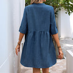 Damen Hemdblusenkleid mit eleganter Knopfleiste und voluminösem Rock R&B