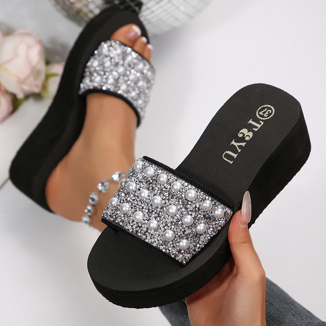 Damen elegante Plateau-Sandalen mit Schmuckdetail R&B
