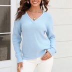 R&B | Pullover - Damen Frühling Leicht V-Ausschnitt Strickpullover