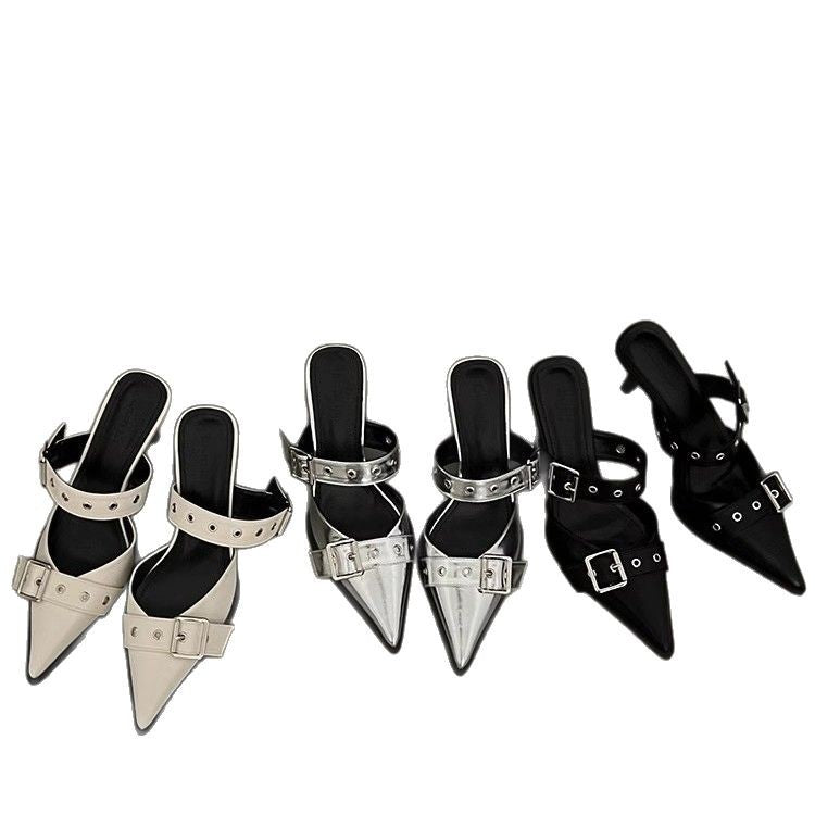 Damen spitze Mules mit dekorativen Schnallen R&B