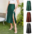 Damen eleganter Midirock aus satinierter Viskose R&B