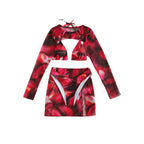Damen modisches Crop-Top mit langem Ärmel und asymmetrischem Rock R&B