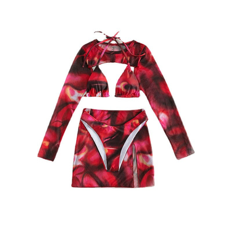 Damen modisches Crop-Top mit langem Ärmel und asymmetrischem Rock R&B