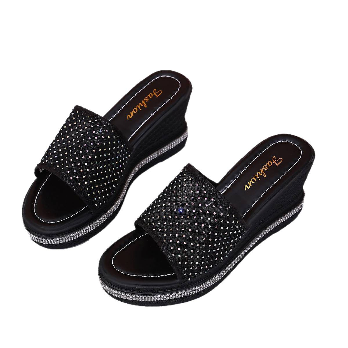 Damen modische Plateau Sandalen mit Netzdesign und Glitzerakzenten R&B