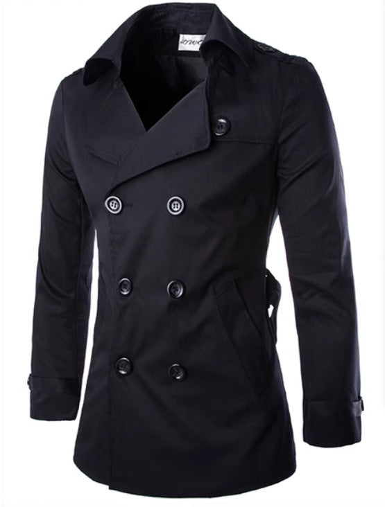 Herren eleganter Trenchcoat mit doppelter Knopfleiste und seitlichen Eingrifftaschen R&B