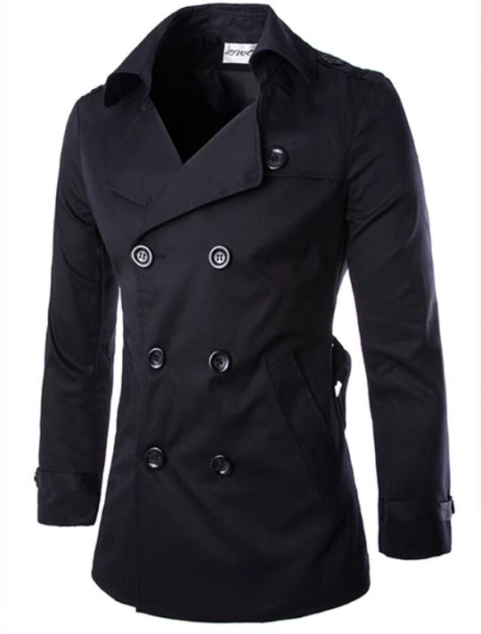 Herren eleganter Trenchcoat mit doppelter Knopfleiste und seitlichen Eingrifftaschen R&B