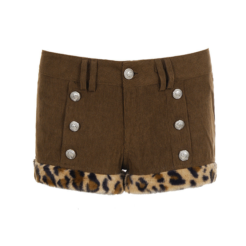 Damen Shorts mit eleganten Knopfdetails und trendigem Leopardenbesatz R&B