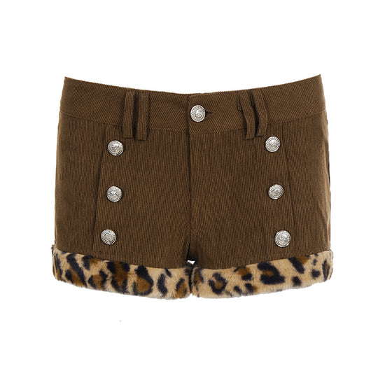 Damen Shorts mit eleganten Knopfdetails und trendigem Leopardenbesatz R&B