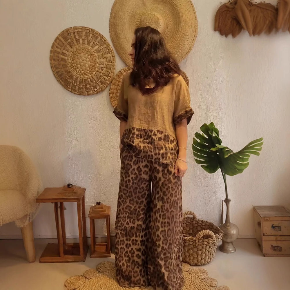 Damen Leichtes und lässiges Sommeroutfit mit Leopardenmuster R&B