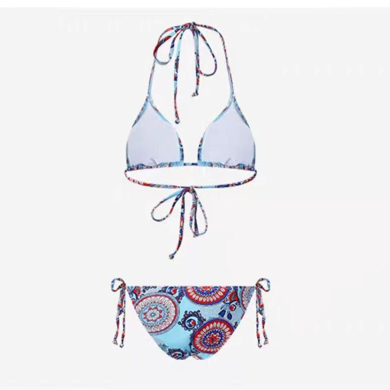 Damen Triangel-Bikini-Set mit verstellbaren BindR&Bändern und buntem Mandala-Muster R&B