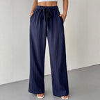 Damen Weite Plissee-Hose mit Bindeband und elastischem Bund EB