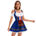 Damen nan kurzes Trachtenkleid im Dirndlstil mit Schnürung, schulterfreiem Carmen-Ausschnitt und Zierschürze R&B