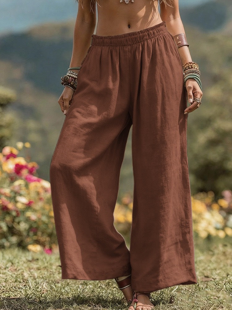 Damen Weit geschnittene Leinenhose R&B