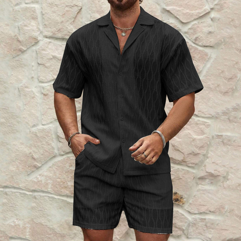 Herren Kurzarmhemd und Shorts-Set im lässigen Strickdesign R&B