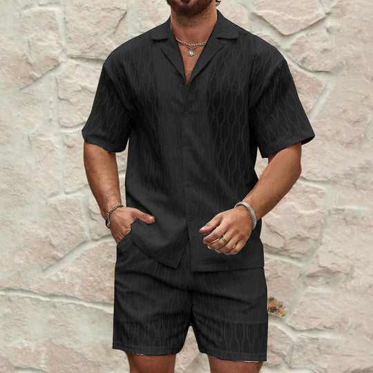 Herren Kurzarmhemd und Shorts-Set im lässigen Strickdesign R&B