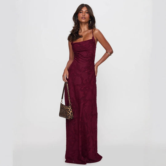 Damen Elegantes Abendkleid mit floralem Spitzenmuster und Spaghettiträgern R&B