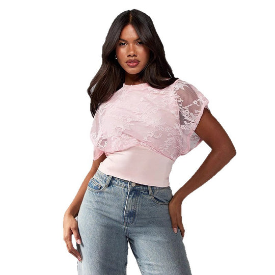 Damen Elegant strukturiertes Oberteil mit Spitzendetails R&B