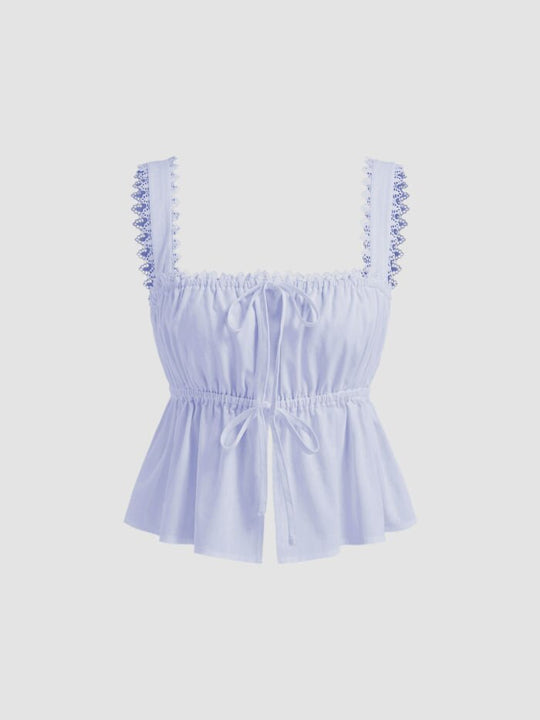 Damen luftiges Crop-Top mit verstellbarem Kordelzug und Rüschendetails R&B