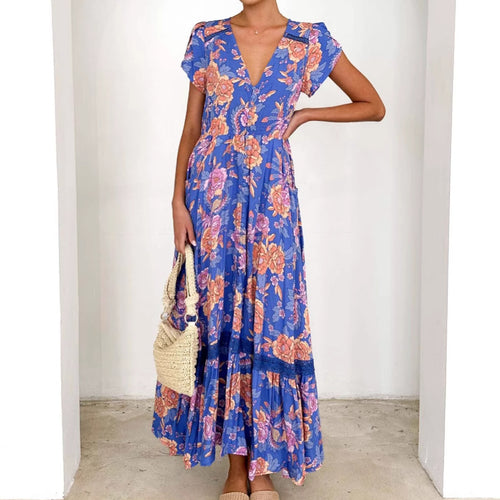 Damen Maxikleid mit elegantem V-Ausschnitt und femininen Rüschendetails R&B