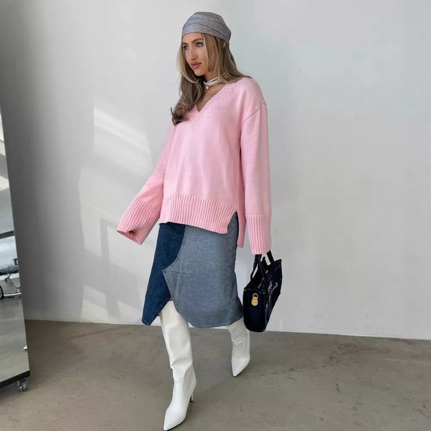 Damen V-Ausschnitt Pullover aus weichem Strick R&B