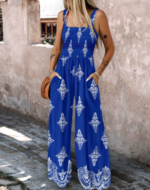 Damen Jumpsuit mit elastischem Taillenbund und floralen Verzierungen R&B