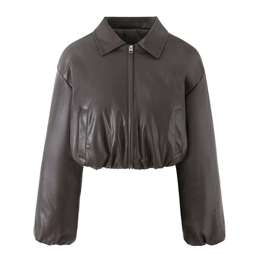 Damen elegante cropped Jacke mit Reißverschluss und Stickkragen R&B