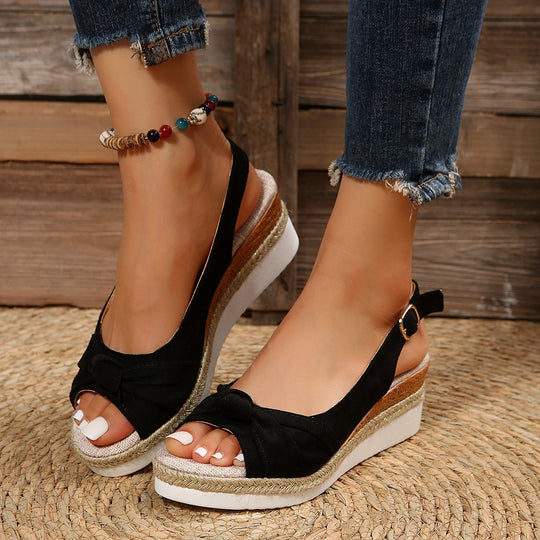 Damen Wedge-Sandaletten mit eleganter Schleifenapplikation und rutschfester Sohle R&B